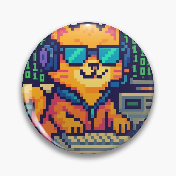 Item preview, Cool pixel cat hacker coding at computer with binary screens and gadgets designed and sold by HammadCreatives.