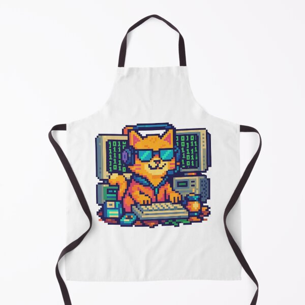 Item preview, Cool pixel cat hacker coding at computer with binary screens and gadgets designed and sold by HammadCreatives.
