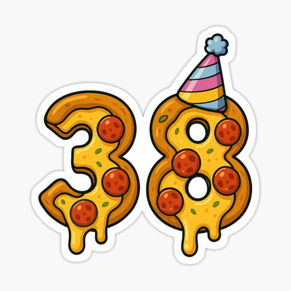 Pizza 38th Birthday 38 Years Old Food Lover Happy Bday Men Women Sticker