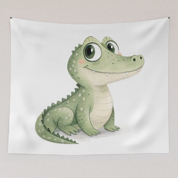 Item preview, Close-up portrait of a baby crocodile with textured green skin and curious eyes. Perfect for wildlife, nature, educational, and children’s content or animal-themed projects. designed and sold by kazetixx.