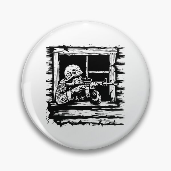 Item preview, Soldier Aiming Rifle from Window | Black and White Tactical Military Art designed and sold by inkoutninja.