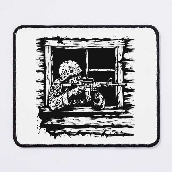 Item preview, Soldier Aiming Rifle from Window | Black and White Tactical Military Art designed and sold by inkoutninja.