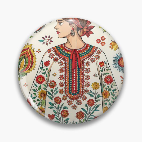 Item preview, Folk Art Pattern: Woman in Traditional Embroidered Blouse with Floral Motifs. designed and sold by RGShirtWorks.