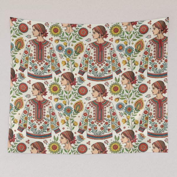 Item preview, Folk Art Pattern: Woman in Traditional Embroidered Blouse with Floral Motifs. designed and sold by RGShirtWorks.