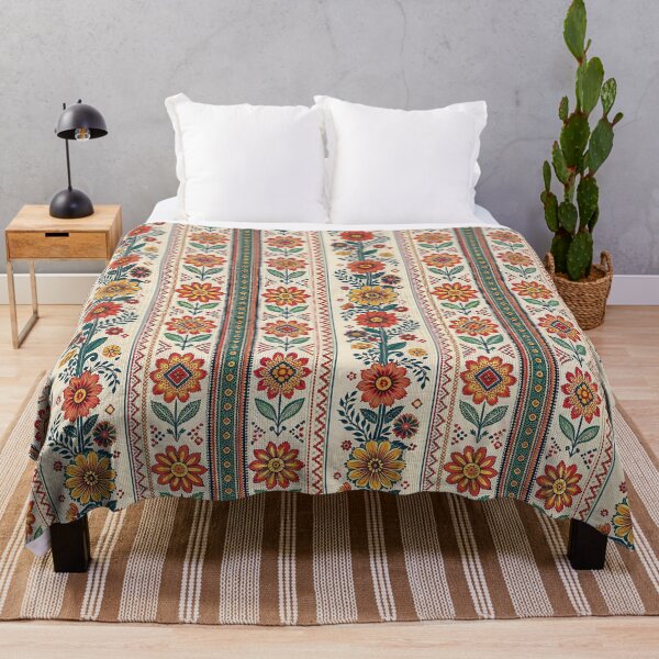 Item preview, Vibrant Folk Art Floral Vertical Pattern with Geometric Details. designed and sold by ML-Media.