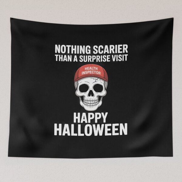 Item preview, Food Safety Halloween Health Inspector Visit Skull designed and sold by MissRasheedHam.