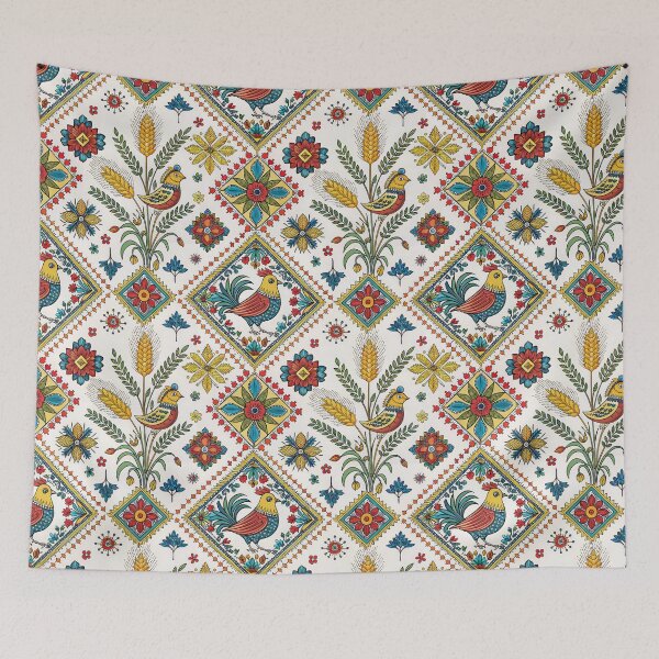 Item preview, Vibrant Folk Art Seamless Pattern with Stylized Bird, Wheat, and Floral Motifs. designed and sold by RGShirtWorks.