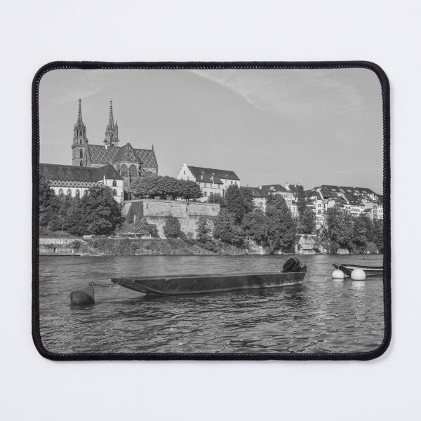 Item preview, Boats on the Rhine in Basel, Switzerland in black and white designed and sold by StohlerPhotos.