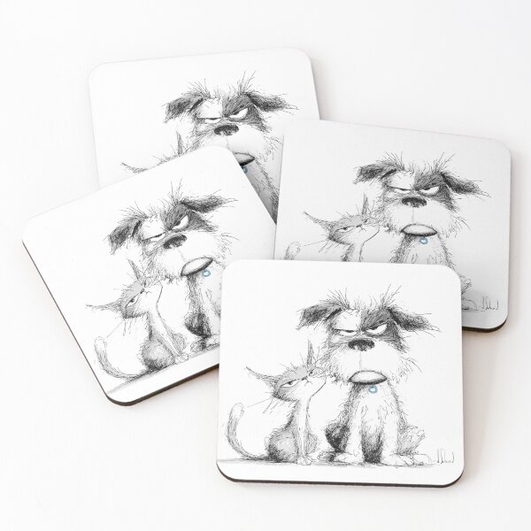 Item preview, Stylized drawing "Dog and cat", sketch, upset, sulky, humor, caricature designed and sold by ateliersabourin.