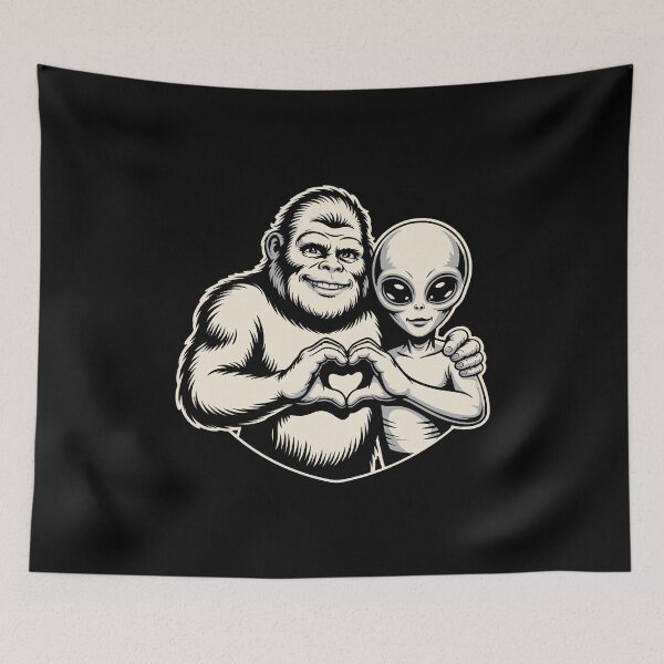 Item preview, Bigfoot and Alien Friendship T-Shirt - Paranormal Love Design designed and sold by w1ckerman.