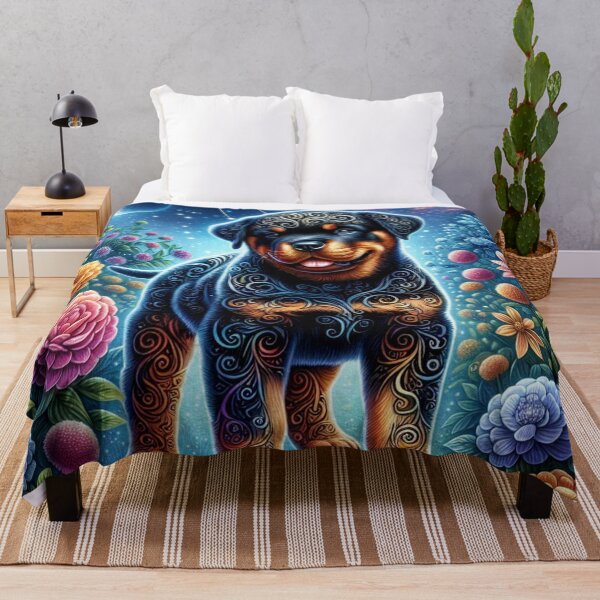 Item preview, Swirling Rottweiler Art and Magical Flowers designed and sold by Wags & Tails.