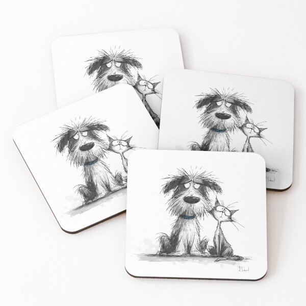 Item preview, Stylized drawing "Dog and cat", sketch, upset, sulky, humor, boredom, caricature designed and sold by ateliersabourin.