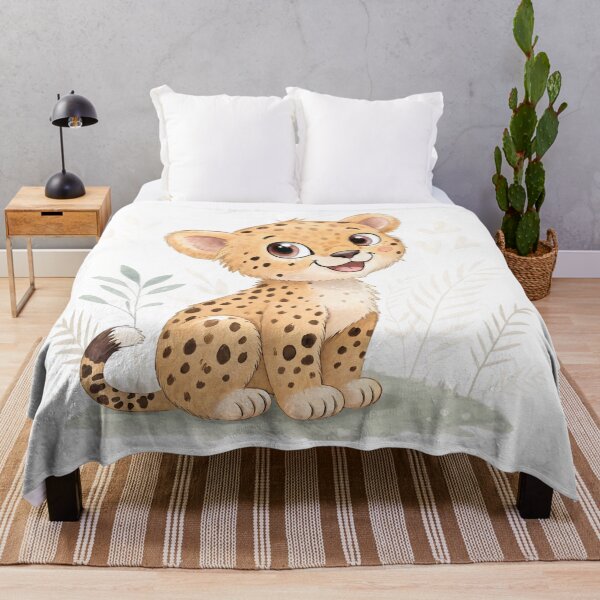 Item preview, Portrait of a baby cheetah sitting on grass with fluffy fur and spotted coat. Perfect for wildlife, safari, nature education, and animal-themed designs for kids and families. designed and sold by kazetixx.