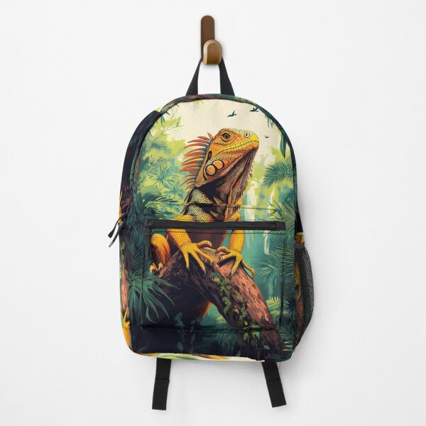 Item preview, Animal Cute Pond Regal Iguana Poses Proudly on Jungle Tree Trunk designed and sold by B5fivemerch.