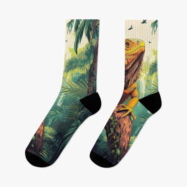Item preview, Animal Cute Pond Regal Iguana Poses Proudly on Jungle Tree Trunk designed and sold by B5fivemerch.