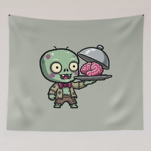 Item preview, Cute Zombie Waiter Serving Brains - Pixel Art Funny Cartoon designed and sold by Sredsub.