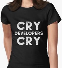 Funny Cry Developers Cry Distressed T-shirt and Sticker for QA Engineers Women's Fitted T-Shirt