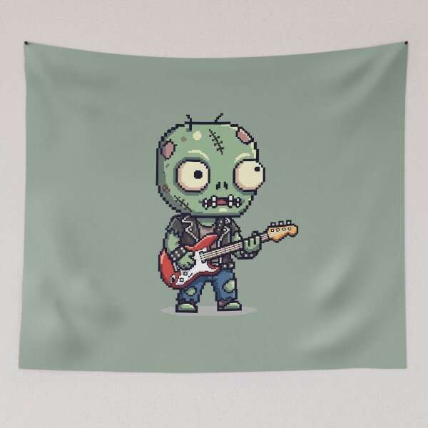 Item preview, Zombie Rockstar with Electric Guitar - Pixel Art designed and sold by Sredsub.
