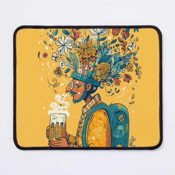 Item preview, Floral Bearded Man with Beer – Whimsical Botanical Fantasy designed and sold by Moss and Moon Studio.