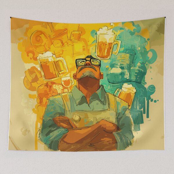 Item preview, Floral Bearded Man with Beer – Whimsical Botanical Fantasy designed and sold by Moss and Moon Studio.
