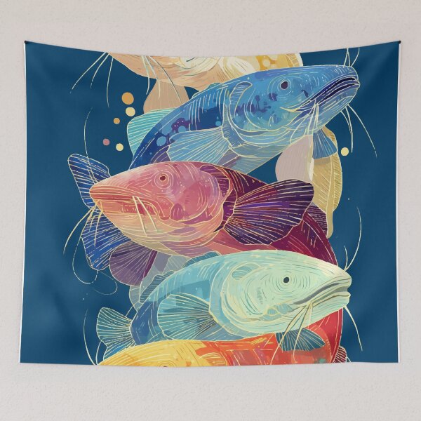 Item preview, Vibrant Catfish Symphony – Stacked Aquatic Art designed and sold by Moss and Moon Studio.