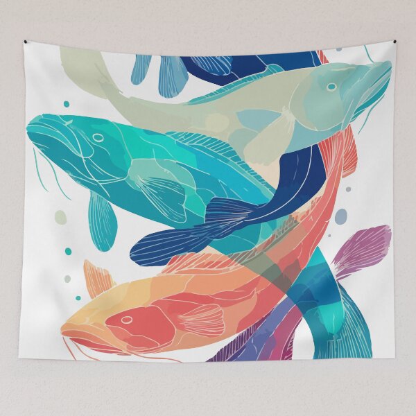 Item preview, Vibrant Catfish Symphony – Stacked Aquatic Art designed and sold by Moss and Moon Studio.