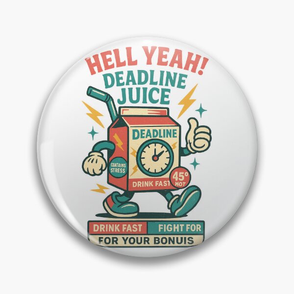 Item preview, Deadline Juice – Hell Yeah! Clock‑Carton Mascot, “Drink Fast / 45° HOT / Fight For Your Bonus” (Retro Vintage Tee) designed and sold by BeetleDots.