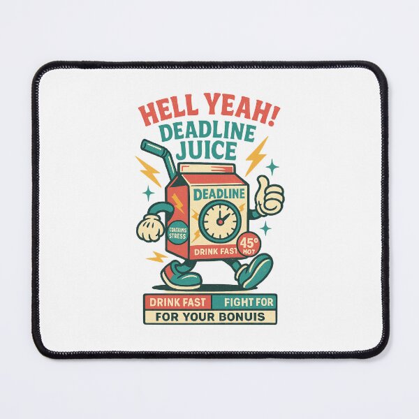 Item preview, Deadline Juice – Hell Yeah! Clock‑Carton Mascot, “Drink Fast / 45° HOT / Fight For Your Bonus” (Retro Vintage Tee) designed and sold by BeetleDots.