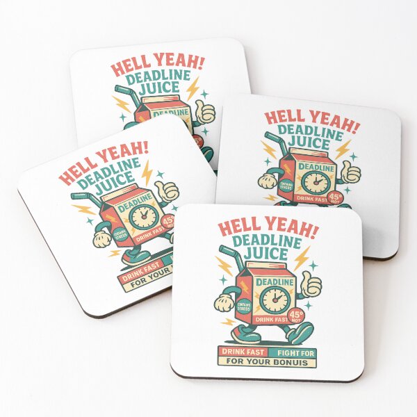 Item preview, Deadline Juice – Hell Yeah! Clock‑Carton Mascot, “Drink Fast / 45° HOT / Fight For Your Bonus” (Retro Vintage Tee) designed and sold by BeetleDots.