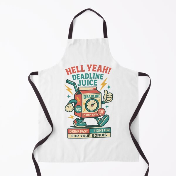 Item preview, Deadline Juice – Hell Yeah! Clock‑Carton Mascot, “Drink Fast / 45° HOT / Fight For Your Bonus” (Retro Vintage Tee) designed and sold by BeetleDots.