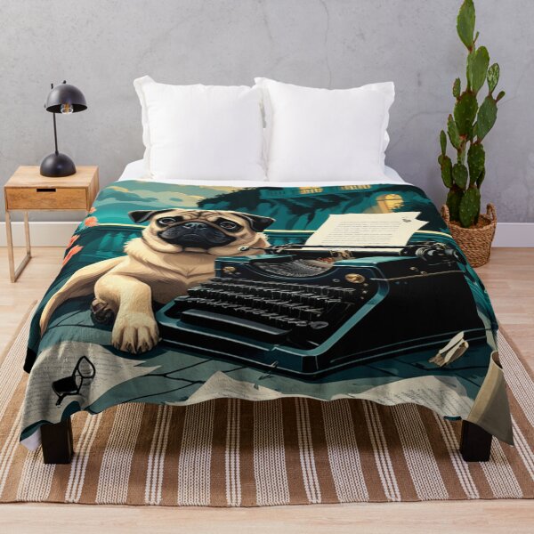 Item preview, Pug Dog with glossy fur and a gentleman vintage typewriter designed and sold by mcinnesstore.