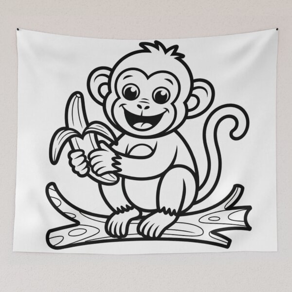 Item preview, a mischievous little monkey joyfully holding a banana designed and sold by 123ks.