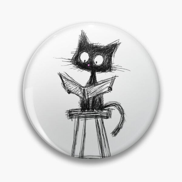 Item preview, Stylized drawing "Reading cat", sketch, studious, concentrated, humor, reading, read, caricature designed and sold by ateliersabourin.