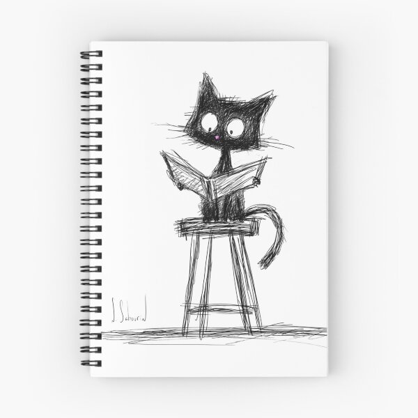 Item preview, Stylized drawing "Reading cat", sketch, studious, concentrated, humor, reading, read, caricature designed and sold by ateliersabourin.