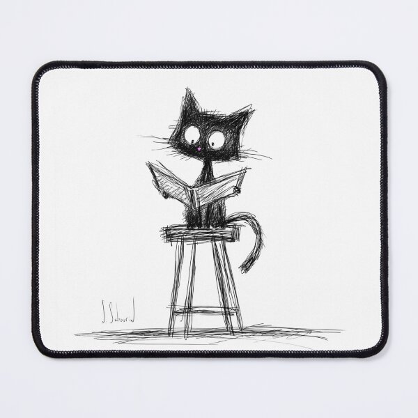 Item preview, Stylized drawing "Reading cat", sketch, studious, concentrated, humor, reading, read, caricature designed and sold by ateliersabourin.