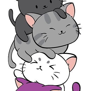 Artwork thumbnail, Kawaii Catpile with Text - LGBTQ Asexual Pride for Ace by Irene Koh
