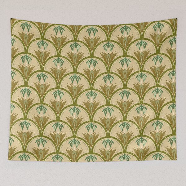 Item preview, Earthbound Arches – Olive & Gold Retro Floral Design designed and sold by sutejarao.