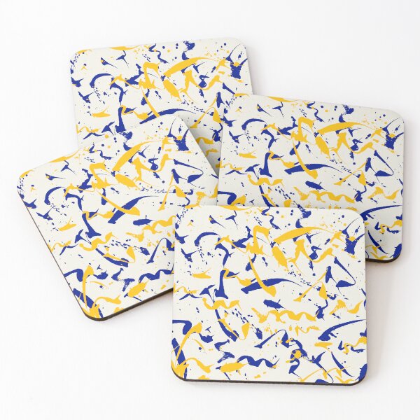 Item preview, Spontaneous Energy – Blue and Yellow Abstract Paint Poster designed and sold by FestivityFinds.