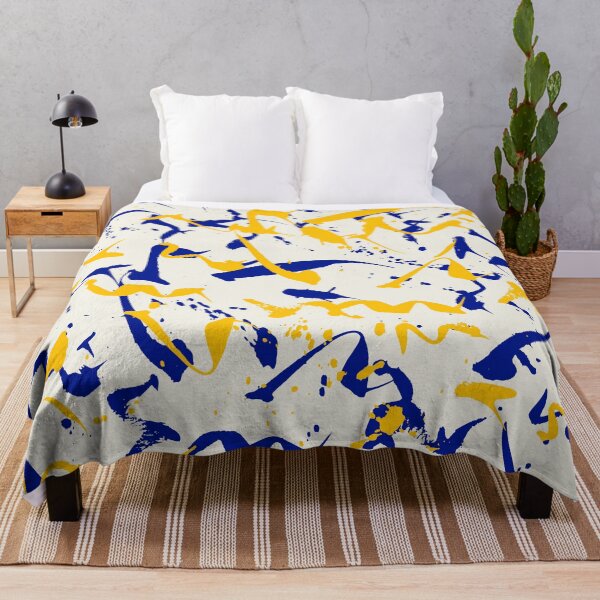 Item preview, Spontaneous Energy – Blue and Yellow Abstract Paint Poster designed and sold by FestivityFinds.