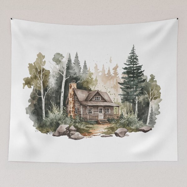 Item preview, Nature’s Serenity – Cozy Forest 2 | Log Cabin in Autumn Watercolor Scene designed and sold by doingly.