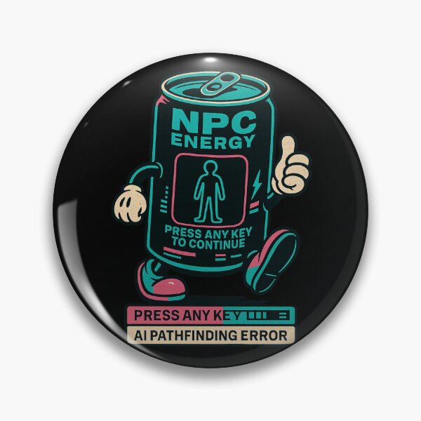 Item preview, NPC ENERGY — Press Any Key to Continue • AI Pathfinding Error (RGB Glitch Can, Cyan‑Magenta‑Black Retro Tee) designed and sold by BeetleDots.