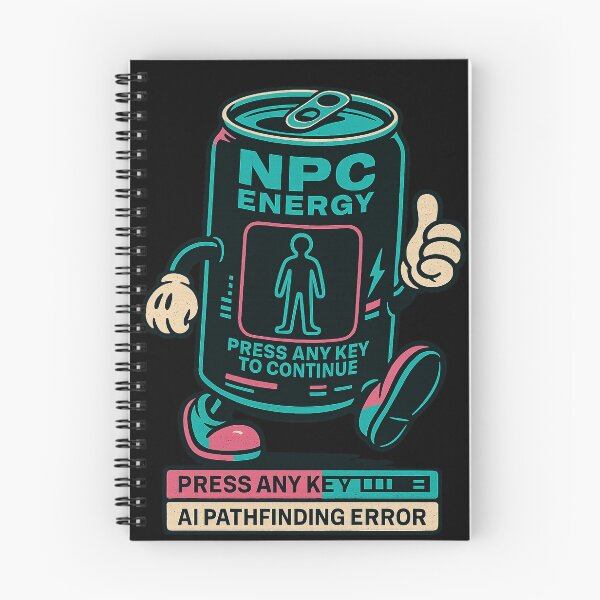 Item preview, NPC ENERGY — Press Any Key to Continue • AI Pathfinding Error (RGB Glitch Can, Cyan‑Magenta‑Black Retro Tee) designed and sold by BeetleDots.