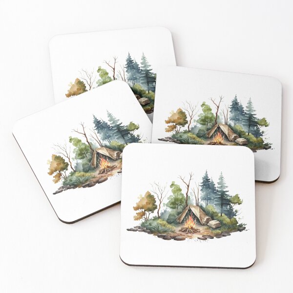 Item preview, Nature’s Serenity – Cozy Forest 1 | Campfire Tent Scene in Watercolor designed and sold by doingly.