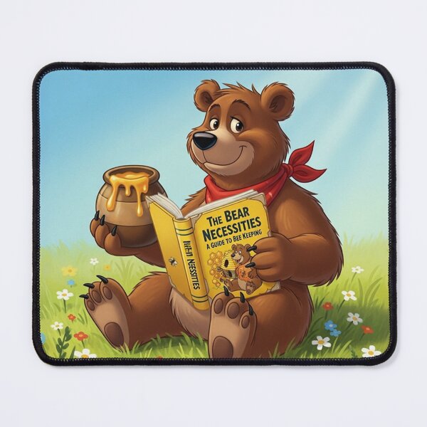 Item preview, Cheerful Brown Bear Enjoying Honey and Reading in Meadow designed and sold by AnimalAirtistry.