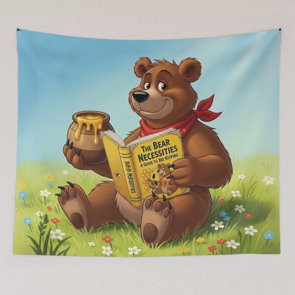 Item preview,   Cheerful Brown Bear Enjoying Honey and Reading in Meadow designed and sold by AnimalAirtistry.