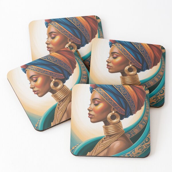 Item preview, Grace & Power Art Print – Regal Black Woman in Gold Jewelry & Teal Headwrap, Afrocentric Queen Illustration, Bold Wall Decor for Home designed and sold by Design Den.
