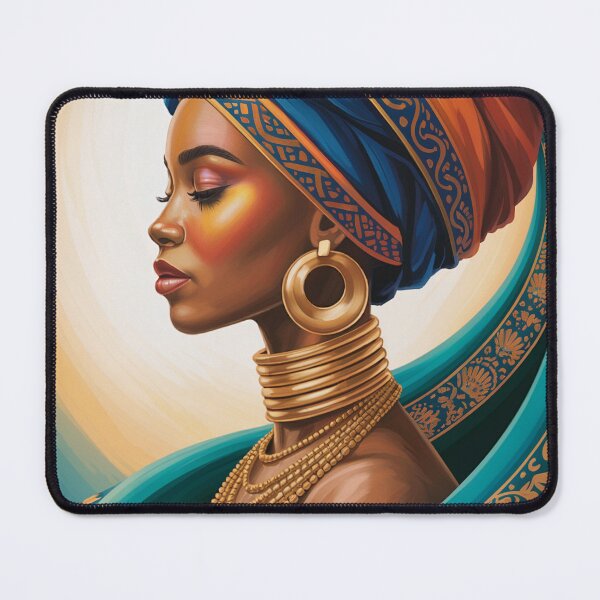 Item preview, Grace & Power Art Print – Regal Black Woman in Gold Jewelry & Teal Headwrap, Afrocentric Queen Illustration, Bold Wall Decor for Home designed and sold by Design Den.