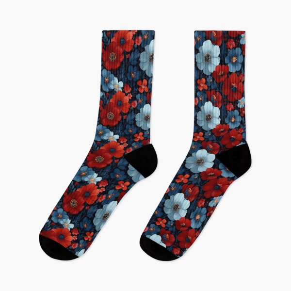 Item preview, Bold Red and Blue Floral Pattern – Vintage Blossom Design on Dark Background designed and sold by Art of Ngu.