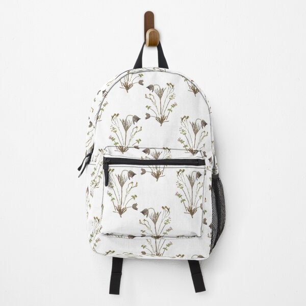 Item preview, Pressed Pasqueflower and Wild Herbs Botanical Pattern on White designed and sold by HerbariumPattern.