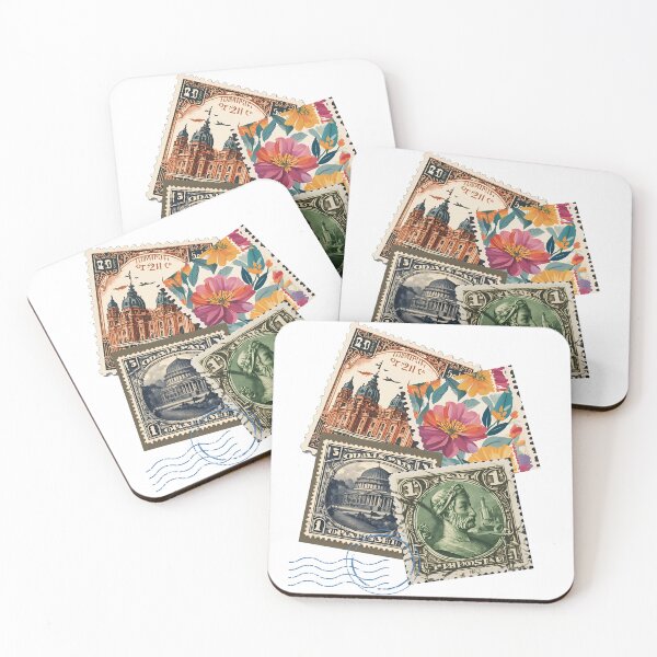Item preview, Vintage Postage Stamps – Retro Mail Art Collage designed and sold by Lunaria Arts.